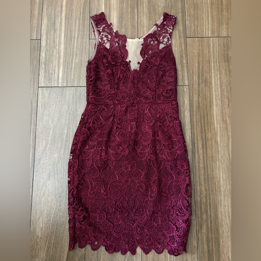 Lulu's Rich Burgundy Lace Overlay Dress